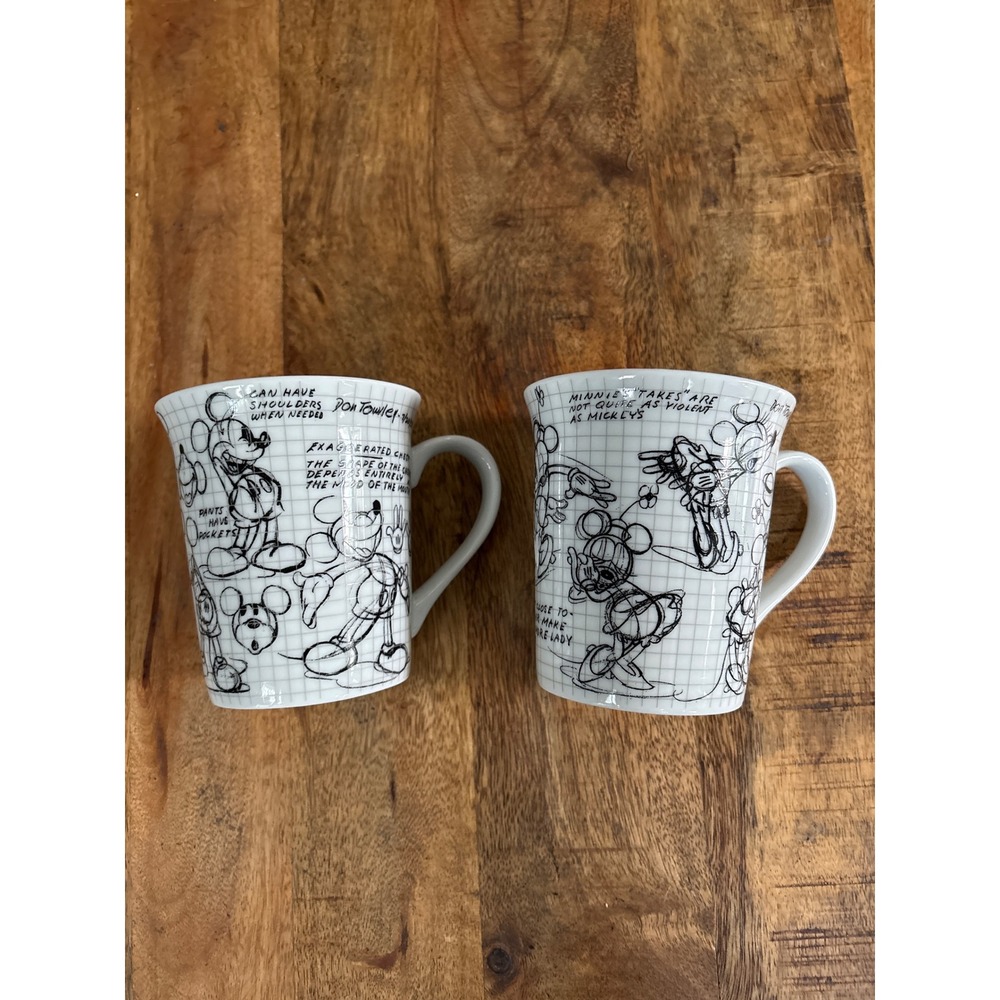 Disney Mickey Mouse 90 Years  Sketch Art Coffee  tea Mug Set 2 White Black Large